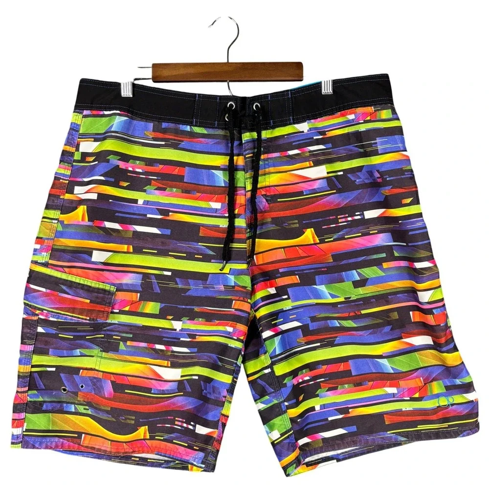 Op Ocean Pacific Mens Board Shorts Size 38 Multi Color Abstract Glitch Colorful